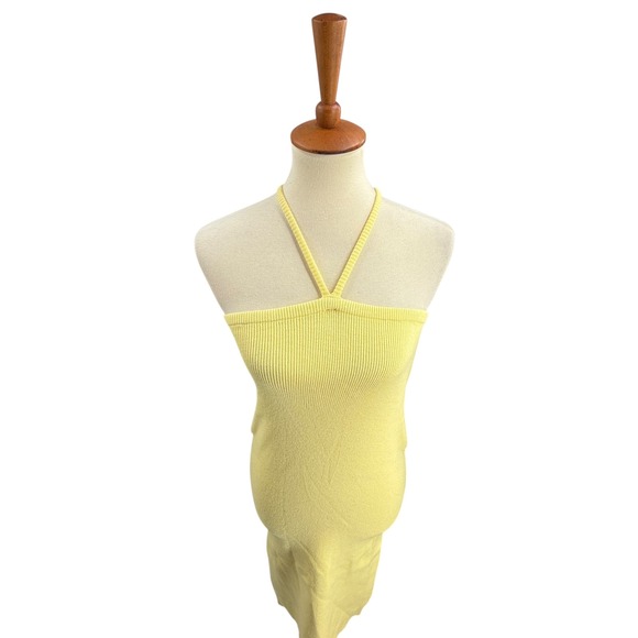 For Love & Lemons Knit Halter Midi Dress Size Large Yellow Ribbed Bodycon New - Picture 2 of 6